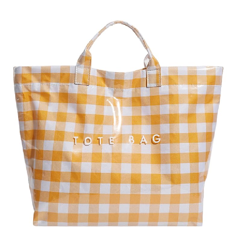 Image of Lushandy Striped PVC Tote Bag for Women, Waterproof Plastic Tote Bag for Beach Pool Large Top Handle Travel Hobo Handbag | Waterproof Material