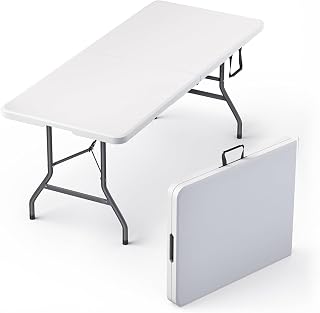 Our Modern Space 6FT Heavy Duty Folding Table with Built-in Handle & Steel Legs - Portable for Parties, Picnics, Events, Indoor Outdoor
