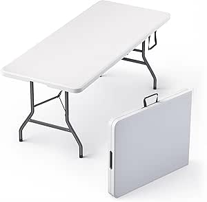 6 Feet Foldable Table with Built-in Handle & Steel Legs