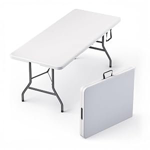 6 Feet Foldable Table with Built in Handle Steel Legs 6FT Heavy Duty Folding Portable Perfect for Party