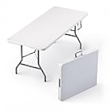 6 Feet Foldable Table with Built in Handle & Steel Legs | Heavy Duty Portable | Perfect for Party, Dining, Wedding, Events, Picnic Indoor, Outdoor, Camping, Utility, Folding