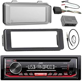 JVC KDR480 Stereo CD Receiver Radio - Bundle with Installation Dash Kit + Handle Bar Control Module + Weathershield Cover + Enrock Wire Antenna for 1998 2013 Harley Touring Motorcycle Bikes