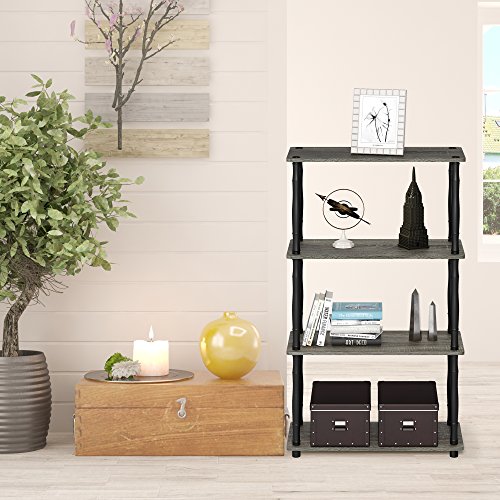 Image of Furinno Turn-N-Tube 4-Tier Multipurpose Shelf Display Rack, Classic Tubes, French Oak Grey /Black