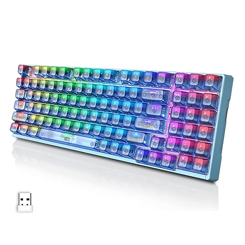 E-YOOSO Z-94J Tri-Mode Mechanical Keyboard, Aluminum Bluetooth/USB-C/2.4G Wireless Mechanical Keyboard, Rechargeable 94 Keys RGB Keyboard with Linear White Switch for Windows, Mac(Transparent Blue)