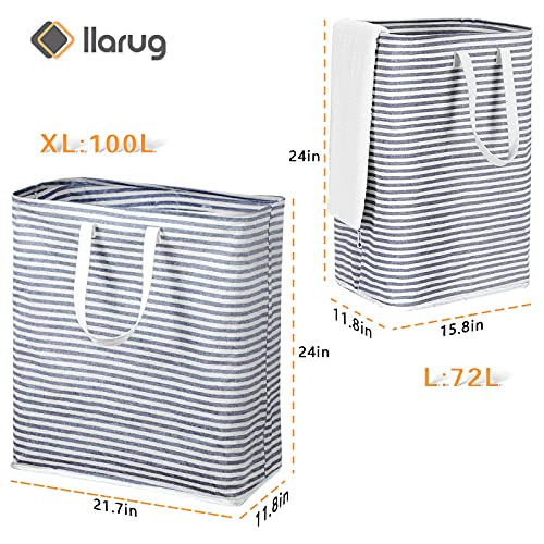 Llarug 100L X-Large Self-Standing Laundry Hamper With Handle,Collapsible Large Clothes Basket,Easy Carry Clothes Hamper,Folding Storage Organizers For Dorm Room (Blue) #TOP3