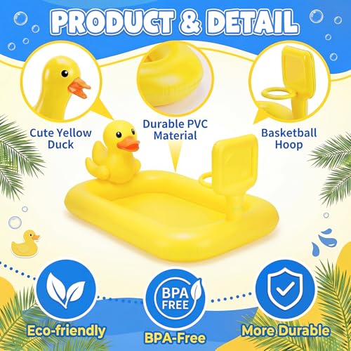 Jenaai 63" Splash Pad for Toddlers 1-3, Inflatable Duck Sprinkler with Hoop - image 3