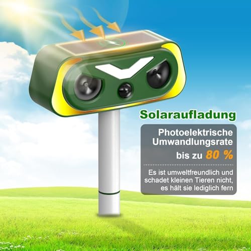 Katzenschreck Ultraschall Dualer Solar Eule, 2 Modus Tiervertreiber, IP68 Marderschreck mit LED Bewegungsmelder zur Abwehr von Katzen, Mardern und Hunden vertreiben Garten (1 Stück)