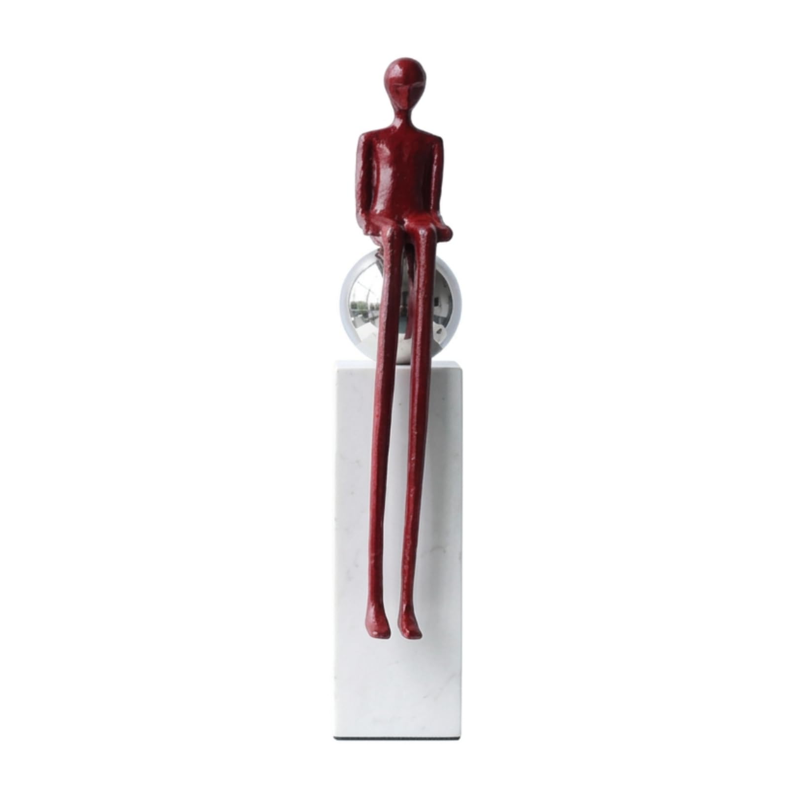 Gralara Escultura Conceptual Abstracto Figura con Mármol Metálica Estatua para Salón, Oficina, Rojo, Sentado