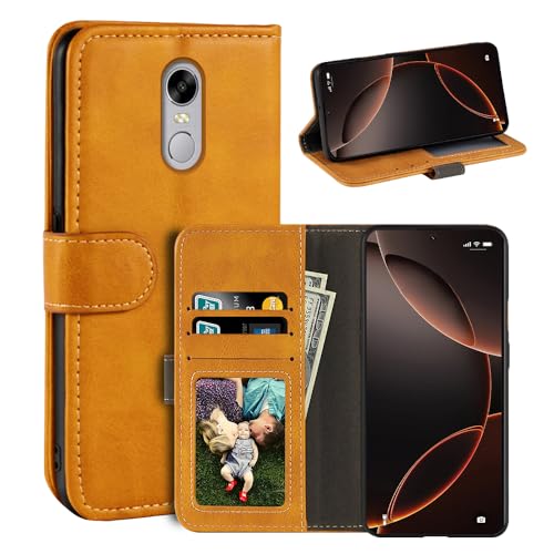 UOGNADGD Leder-Flip-Hülle Kompatibel mit Bluboo Maya Max Geldbörsen-Hülle mit Kartenfächern, Magnetverschluss, Kickstand, RFID Stoßfest (Hellbraun)