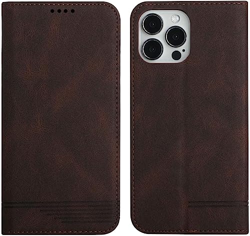 Étui portefeuille iPhone 14 cuir durable marron avec support vidéo et clapet rabat antichoc