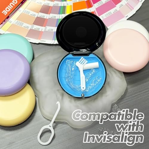 VCAREU 2 Pack Retainer Case, Slim Aligner Case, Compatible with Invisalign, Cute Retainer Case with Silicone Pad, Orthodontic Mouth Guard Case with Retainer Removal Tool and Brush, Black