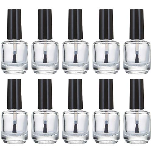 10 Pcs 15ml Glass Nail Polish Bottles Empty Refillable Nail Polish Bottle Containers with Brush Cap for Nail Art Sample (Transparent)