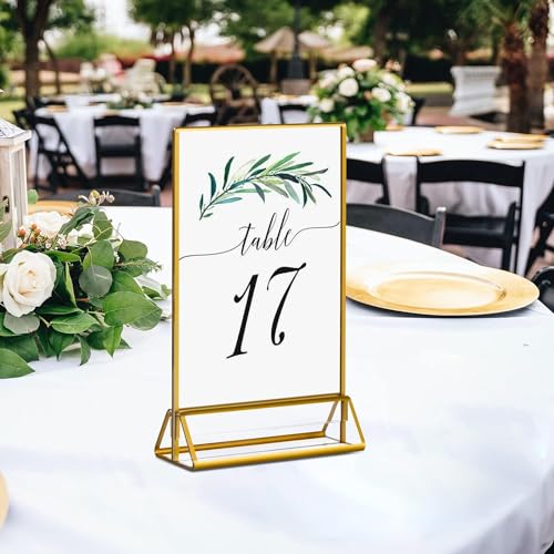 Afeeler Lot de 8 Présentoirs de Table en Acrylique, Support pour Menu A5 16x21cm, Cadres Photos Dorés Double Face, Porte-numéros de Table Dorés pour Restaurants Menus Hôtel Mariages – vue 6