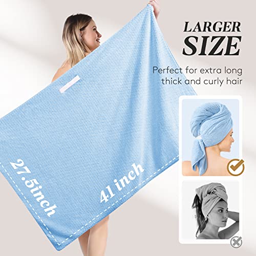 Sucedul Large Microfiber Hair Towel Wrap For Women, 2 Pack Super Absorbent Hair Drying Towel, Anti Frizz Fast Drying Hair Turbans For Long, Thick, Curly Hair, Super Soft Hair Wrap Towels Blue Pink #TOP2
