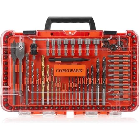 COMOWARE Drill Bit Set, 104Pcs Screwdriver Bits Set with Tough Case, Titanium Twist Drill Bits, Impact Screwdriver Bits, Masonry Drill Bits, Spade Drill Bits, Nutdrivers Cover