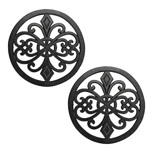 Sumnacon 2Pcs Round Cast Iron Trivets - 8 Inch Heat Resistant Iron Trivets for Hot Dish Pot Pan Plate Teapot, Rustic Cast Iron Hot Dish Plate Holder for Kitchen Dining Table Countertop Cooktop -  ULSMC00660