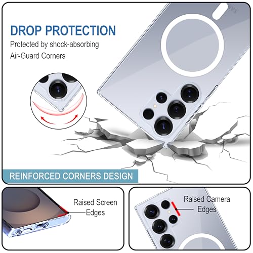 Image of CEDO Cover for Samsung Galaxy S25 Ultra (5G) | Compatible with MagSafe Wireless Charging | Designed with Magnetic Lock Shockproof Phone Bumper Transparent Back Case Cover (Transparent)