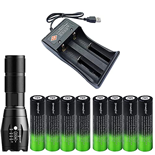 Mini Pocket Zoom Flashlight - 5 Modes, High Lumen, Waterproof, Includes 8 Batteries & USB Charger