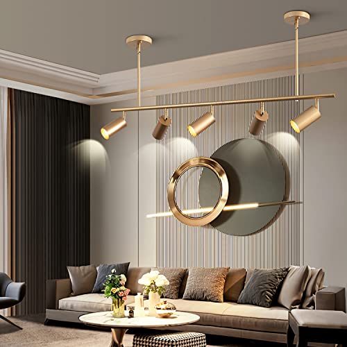 Yongming Cl 5-Light Chandelier Track Light, Modern Gold Track Light Fixture Adjustable Industrial Ceiling Spot Lighting For Kitchen Island Living Dining Room Bedroom Closet Bar #TOP1