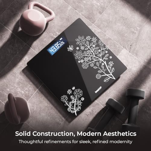 Image of beatXP Floral Digital Bathroom Weighing Scale with LCD Panel & Thick Tempered Glass, Electronic Weight Machine for Human Body - 2 Year Warranty