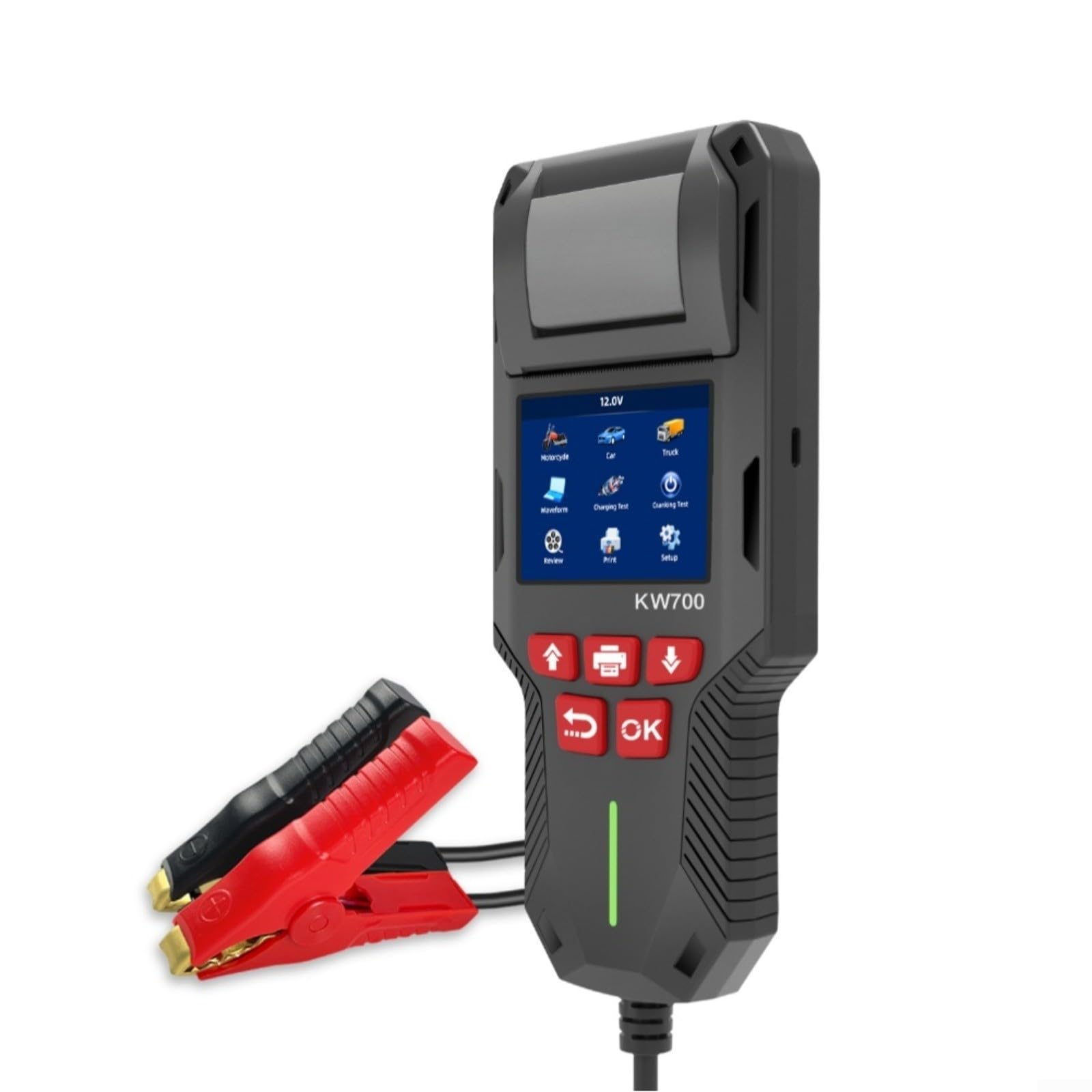 KW700 - Tester per batteria da 12 V/24 V per auto e moto, analizzatore con stampante per AGM GEL per efb piombo-acido, resistenza interna CCA test sistema di ricarica di avviamento, schermo LCD a
