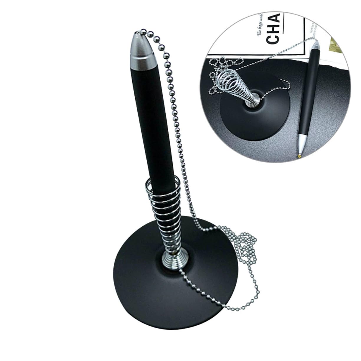 Ciieeo 2 Penne a Sfera con Base in Metallo per Ufficio E Servizio allo Sportello Impugnatura Ergonomica Scrittura Nere