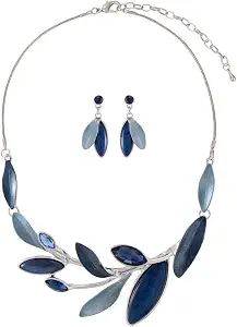 Vintage Chunky Statement Jewelry Set Retro Leaf Floral Geometric Bohemian Boho Necklace and Earring Set for Women and Girls