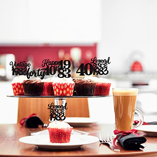 Rsstarxi 48 Pack Black Vintage 1983 Cupcake Toppers Legend Since 1983 Forty Cupcake Picks Happy 40Th Number 40 Cupcake Topper For 40Th Birthday Wedding Anniversary Party Cake Decorations Supplies #TOP3