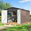 Polar Aurora 8 x 12 FT Outdoor Storage Shed, Metal Garden Shed with Updated Frame Structure, Tool Sheds for Backyard Garden Patio Lawn, Brown