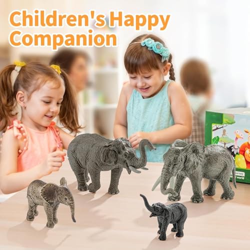 Image of Elephant Animal Toy for Kids | 4 PCS Realistic Safari Animals Toys Elephants Family Action Figurine Model Playset for Boys and Girls Birthday Gifts for Children Educational & Decoration Items