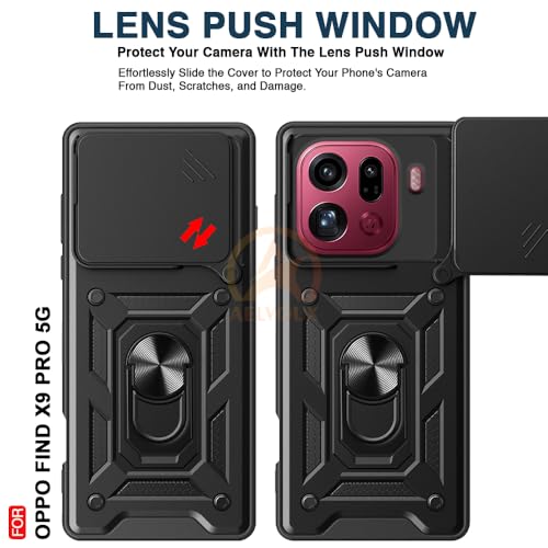 Image of Armor Bumper Back Cover Case for Oppo Find X9 Pro 5G Rotating Camera Cover, Ring Holder & Kickstand | Heavy Duty & 360 Degree Protection Oppo Find X9 Pro 5G Back Cover (Black)