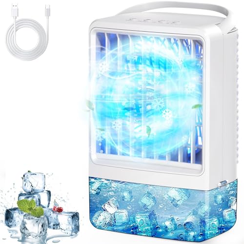 Small Air Conditioner Ice Fan Blow Cold Air USB Mini AC Air Portable Conditioners 2 Spray Ports 3...