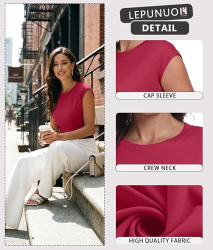 Lepunuo Cap Sleeve Tops for Women Summer Basic Tank Tops Casual Tee Shirts Trendy Work Shirts Spring Outfits — view 4