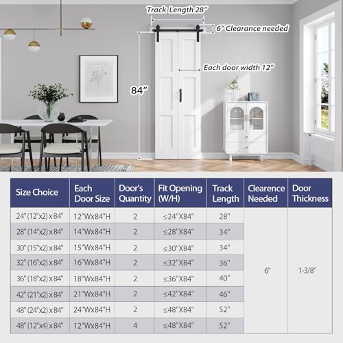 Image of FREDBECK 24X84(Double 12x84) White Bifold Barn Door Folding with Hardware