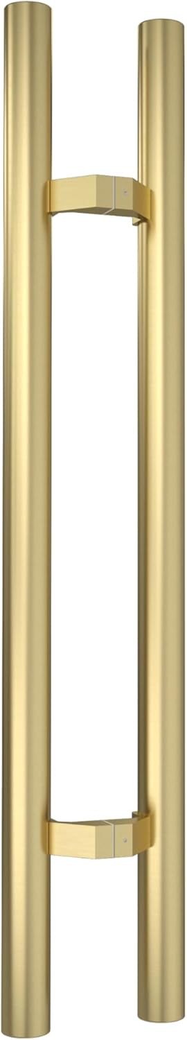 TOGU 1200mm / 48 inches Offset Push Pull Door Handle, 304 Stainless Steel Round Bar/Ladder Style/Double-Sided Door Pull, Brushed Gold Finish