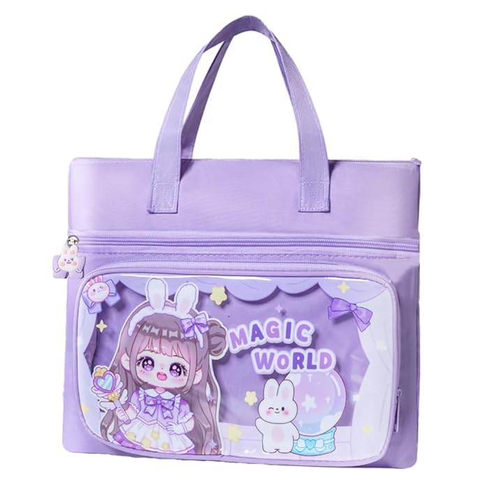 arlicodeck Large Capacity Cartoon Tote Satchel Bag with with 3 Zipper Compartments, Cute Bag for Girls, Kids Bag, Silicone Zipper Heads, Aesthetic Design, Comfortable Handles & Document Storage-picture-13