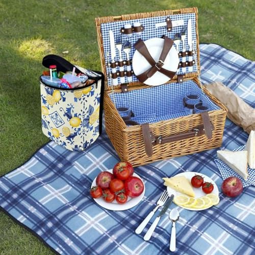 Image of Lemon Square Print Car Accessories Back Seat Multipurpose Car Trash Can with Lid, Leak Proof Waterproof Hanging Cars Garbage Can for Road Trip Travel