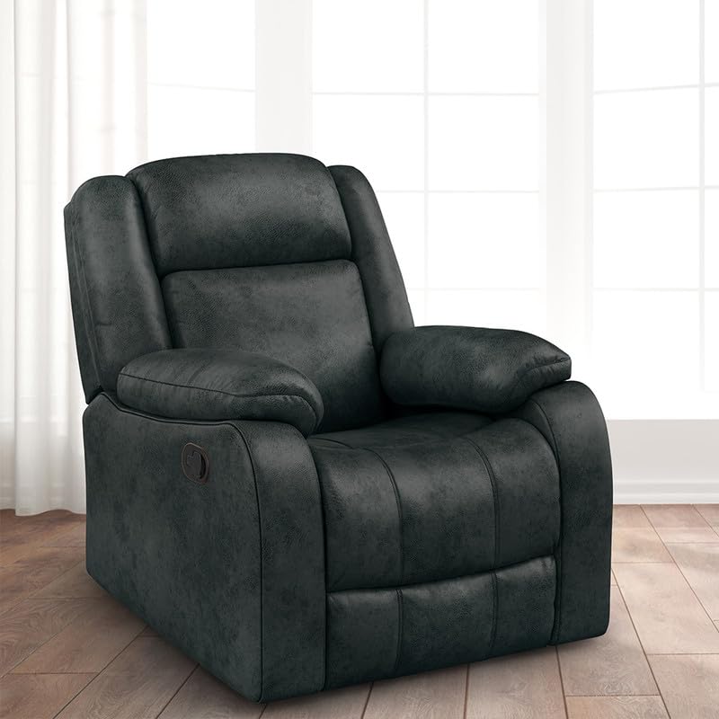 Duroflex Avalon - Premium Suede Fabric Single Seater Recliner | 3 Recline Positions | Plush Cushioning | Durable Wood Frame | Luxurious Comfort Design | 3 Years Warranty - Midnight Blue