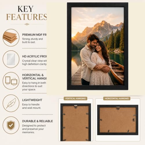 Image of AARVI Personalized A3 Photo Frame with Custom HD Photo Print | Premium MDF Wooden Wall Hanging Picture Frame for Birthday, Anniversary & Wedding Gift (Black)