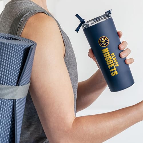 Image of Rico Industries NBA Basketball Denver Nuggets Navy 24oz Stainless Steel Tumbler with Lid and Dual Functioning Lid