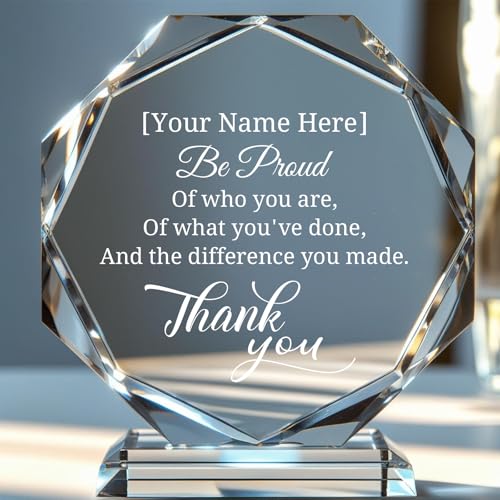 Thryonix Personalized Crystal Trophy Award – Custom Awards and Trophies for Employees, Coworkers, Boss – Retirement, Farewell, Appreciation, Recognition Gifts – Custom Plaques (Be Proud, 3.9