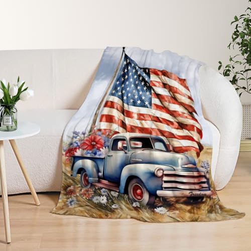 Image of YeeJu Patriotic Throw Blanket Twin Size 4th of July Memorial Day Fourth of July Blanket Couch Sofa Bed Soft Fleece Blankets Stars and Stripes Red White Blue American Flag Veteran Blanket 60x80