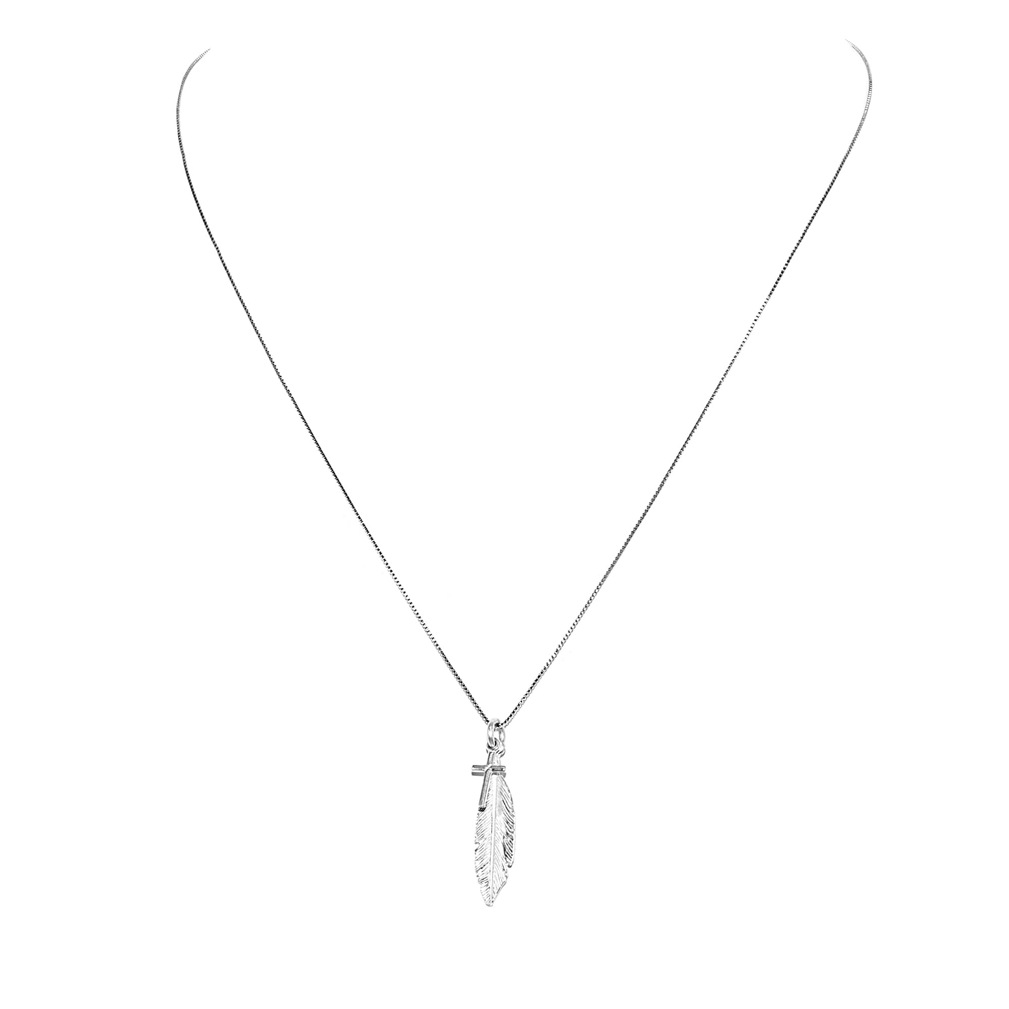 Venezianer Kette Halskette 0,6 mm dünn mit Kreuzanhänger und Feder 925 Sterling Silber Damen Halskette