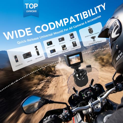 Image of Motorcycle Windshield Clip Camera Mount, for insta360 Ace Pro 2 Action Camera,Motorcycle Mount Clamps All Aluminum Alloy Camera Clamp with 1 /4 inch Adapter for for Gopro Hero DJI Action 5 4 3 2 OSMO 360