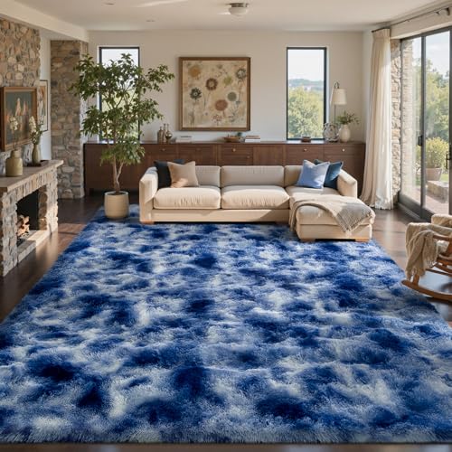 10x14 Ft Extra Large Shag Rugs for Living Room, Ultra Soft Fluffy Furry Area Rugs for Bedroom Indoor Floor, Aesthetic Carpet for Kids Home Decor (Blue)