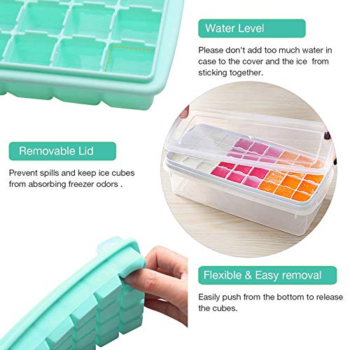 Ice Cube Tray With Lid and Storage Bin - Silicone 36 Ice Cube Molds With Scoop - Flexible and Easy Release Ice Box Container for Freezer, BPA Free for Whiskey, Cocktail, Beer, Coffee, Juice - Thumbnail 2