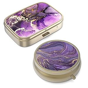 Pillendoosje Pillendoosje met Spiegel Retro Kleine Pillendoosje voor Portemonnee of Zak Bronzen Pillendoosje of Vitaminen, Visolie, Supplementen, Pillendoosje Reisgeschenken (2PCS)