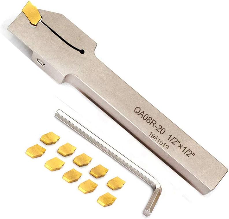 1/2" Shank Nickel Plated Indexable Lathe Grooving Parting Holder Heavy Duty with 10 Pieces GTN-2(QC1402) Carbide Inserts QA08R-20 Right -Hand Cut Off Tool