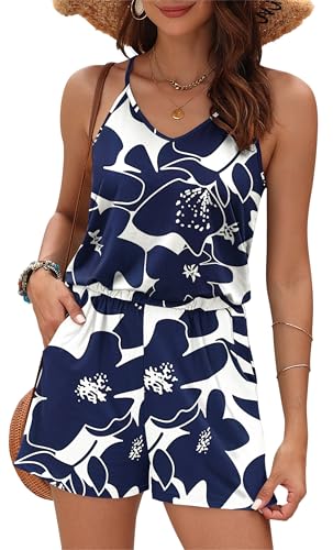 Image of MISFAY Womens Summer Loose V Neck Spaghetti Strap Short Jumpsuit Rompers 2026