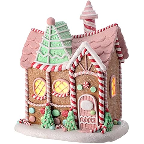 One Holiday Way 9-Inch LED Light Up Faux Gingerbread House Christmas Chalet Tabletop Decoration with Timer – Prebuilt Lighted Decorative Winter Xmas Home Decor Cover